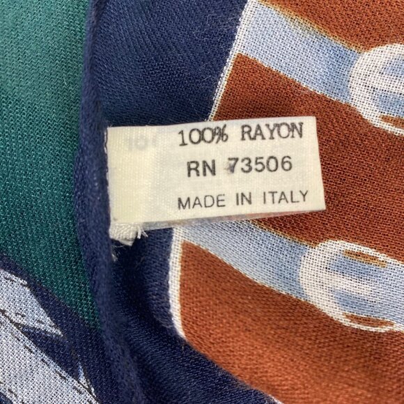 Vintage Italian Womens Rayon Scarf | Equestrian Belt Print | Preppy Old Money - Picture 2 of 6